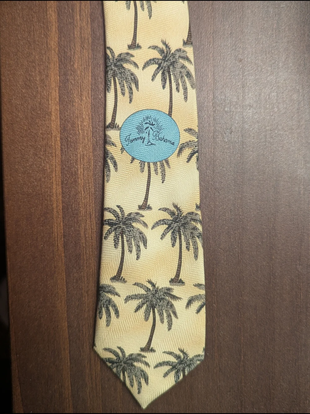 Tommy Bahama 100% Silk Palm Tree Tie Beige Tropical Resort Hawaiian Coastal